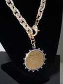 collana margaritis catena placato oro e perline moneta angelo perline