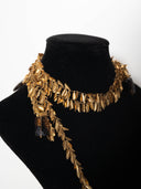 collana folium foglie in ottone dorato e quarzo fumè