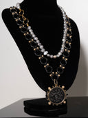 collana gemellus color argento scuro inserti color  oro medaglione