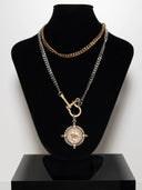 collana navigium - serie amazzone due filli oro e argento con chiusura cavallerizza e medaglie in entrambi i metalli- sportiva-everyday use