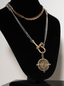 collana navigium - serie amazzone due filli color oro e argento con chiusura cavallerizza e medaglie in entrambi i metalli- sportiva-everyday use