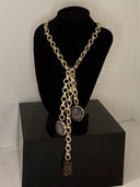 collana  3  agate naturali bordate in oro con lunghezze catene a 3 livelli chiusura gioiello